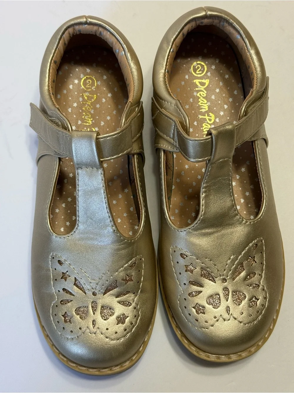 Dream Pairs Girls Gold Metallic Shoes Butterfly Detail Mary Janes Sz 2